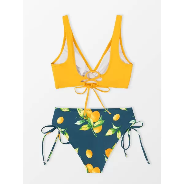 imageCUPSHE Womens Bikini Swimsuit Front Cross Lace Up Two Piece Bathing SuitYellow