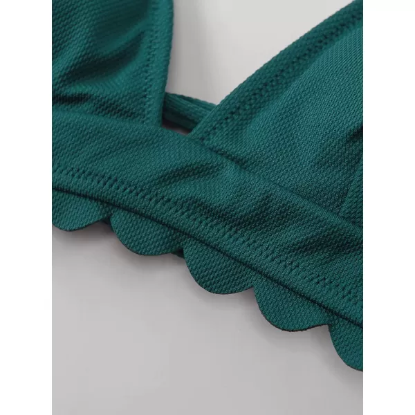 imageCUPSHE Womens Bikini Swimsuit Scalloped V Neck Lace Up Low Waisted Bathing SuitGreen