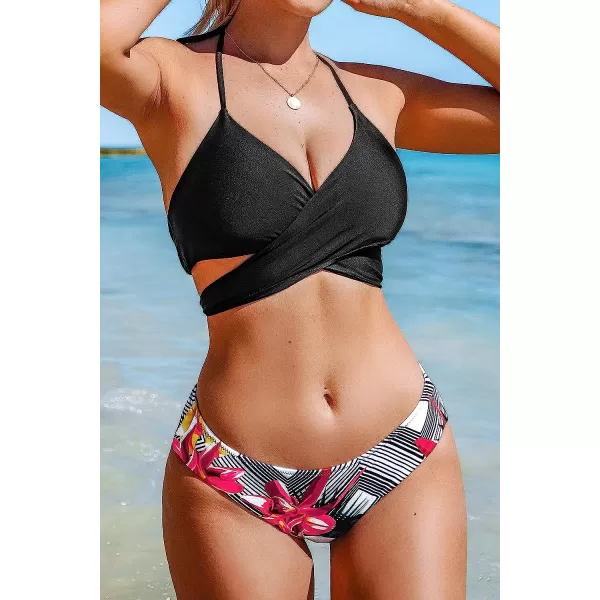 imageCUPSHE Womens Bikini Swimsuit Tie Low Rise Two Piece Bathing SuitBlack