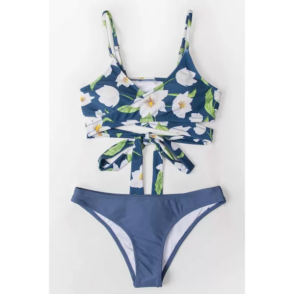 imageCUPSHE Womens Bikini Swimsuit Tie Low Rise Two Piece Bathing SuitBlue Floral