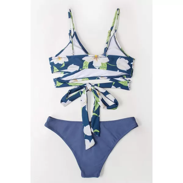 imageCUPSHE Womens Bikini Swimsuit Tie Low Rise Two Piece Bathing SuitBlue Floral