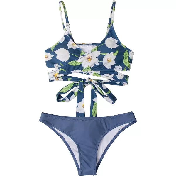 imageCUPSHE Womens Bikini Swimsuit Tie Low Rise Two Piece Bathing SuitBlue Floral