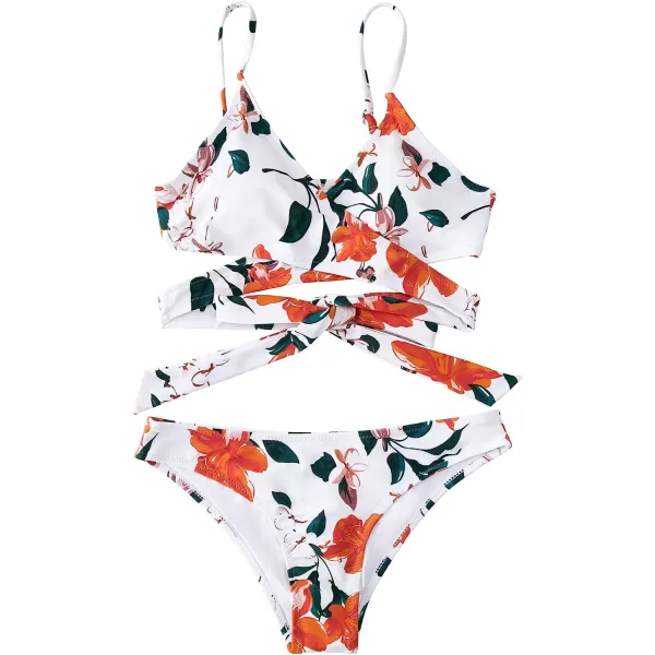 imageCUPSHE Womens Bikini Swimsuit Tie Low Rise Two Piece Bathing SuitFloral