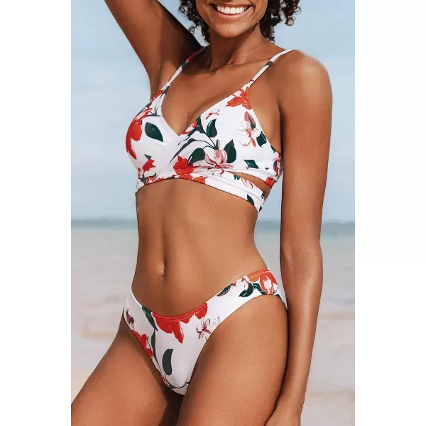 imageCUPSHE Womens Bikini Swimsuit Tie Low Rise Two Piece Bathing SuitFloral