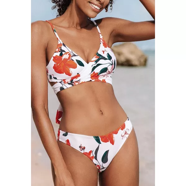 imageCUPSHE Womens Bikini Swimsuit Tie Low Rise Two Piece Bathing SuitFloral