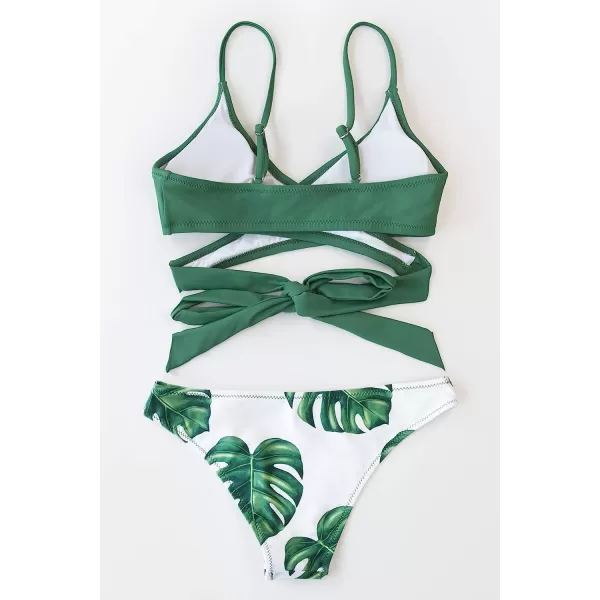 imageCUPSHE Womens Bikini Swimsuit Tie Low Rise Two Piece Bathing SuitGreen Floral