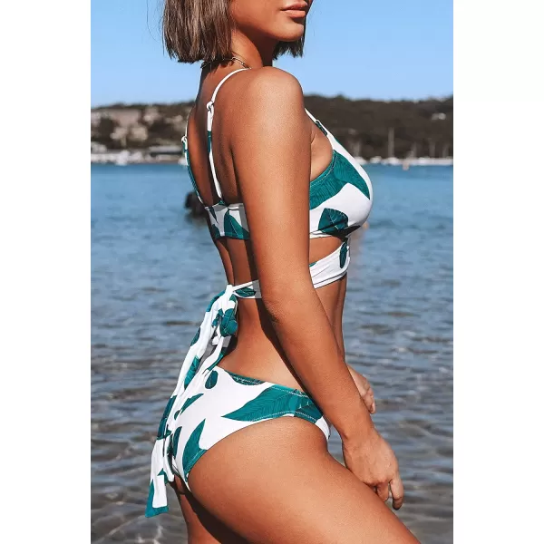 imageCUPSHE Womens Bikini Swimsuit Tie Low Rise Two Piece Bathing SuitLeaves