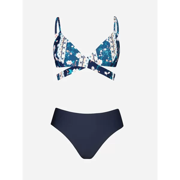 imageCUPSHE Womens Bikini Swimsuit Tie Low Rise Two Piece Bathing SuitNavyFloral