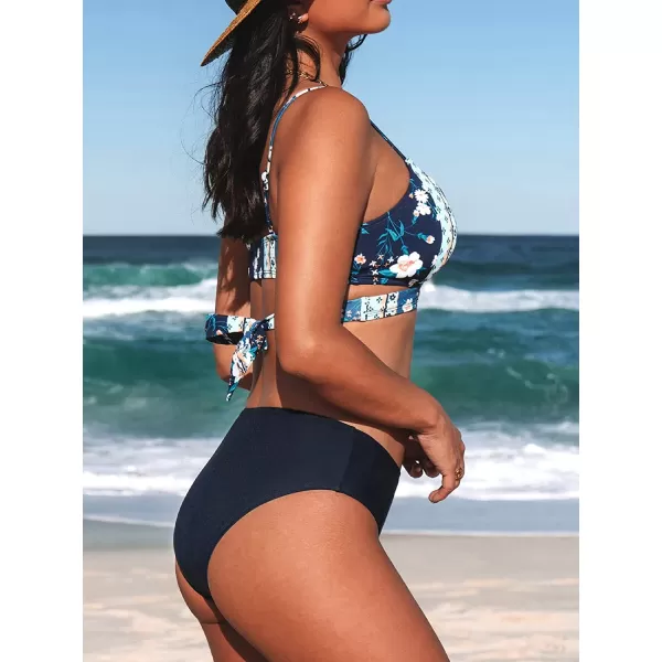 imageCUPSHE Womens Bikini Swimsuit Tie Low Rise Two Piece Bathing SuitNavyFloral