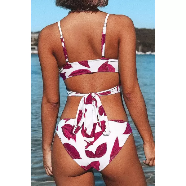 imageCUPSHE Womens Bikini Swimsuit Tie Low Rise Two Piece Bathing SuitRed White