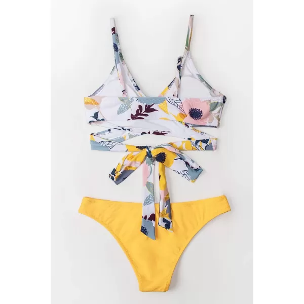 imageCUPSHE Womens Bikini Swimsuit Tie Low Rise Two Piece Bathing SuitYellow Floral