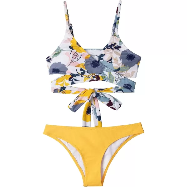 imageCUPSHE Womens Bikini Swimsuit Tie Low Rise Two Piece Bathing SuitYellow Floral