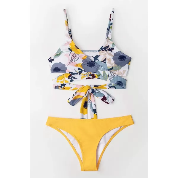 imageCUPSHE Womens Bikini Swimsuit Tie Low Rise Two Piece Bathing SuitYellow Floral