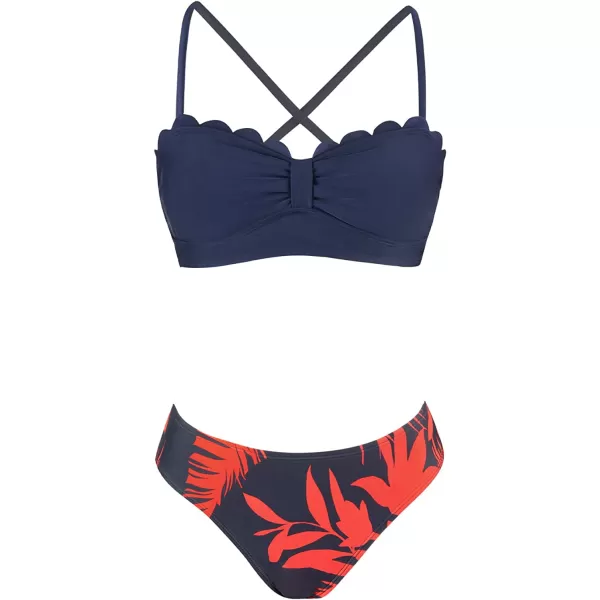 imageCUPSHE Womens Bikini Swimsuit Two Piece Bathing Suit High Waist Knot Wide StrapsDark Blue Orange Floral