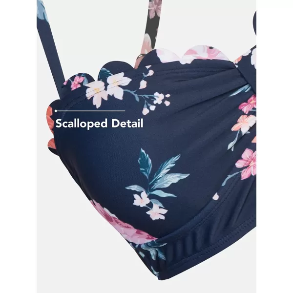 imageCUPSHE Womens Bikini Swimsuit Two Piece Bathing Suit High Waist Knot Wide StrapsNavy Floral