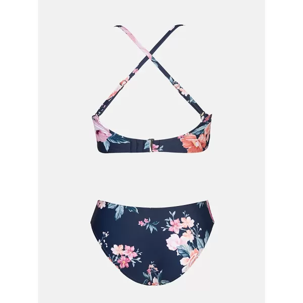 imageCUPSHE Womens Bikini Swimsuit Two Piece Bathing Suit High Waist Knot Wide StrapsNavy Floral