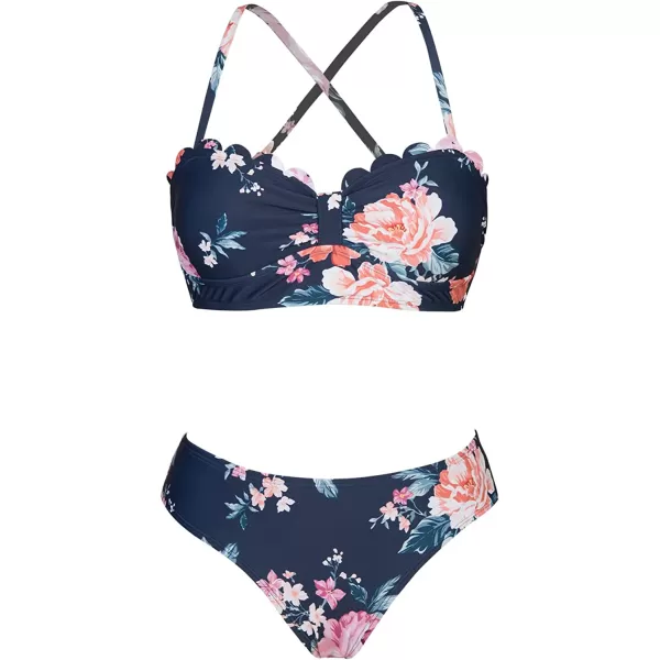 imageCUPSHE Womens Bikini Swimsuit Two Piece Bathing Suit High Waist Knot Wide StrapsNavy Floral