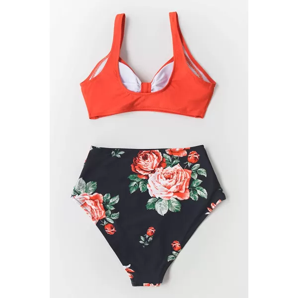 imageCUPSHE Womens Bikini Swimsuit Two Piece Bathing Suit High Waist Knot Wide StrapsOrange Black