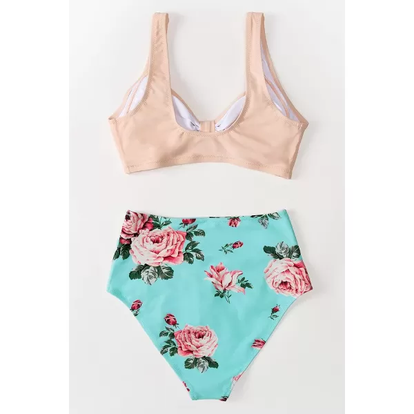 imageCUPSHE Womens Bikini Swimsuit Two Piece Bathing Suit High Waist Knot Wide StrapsPink Blue