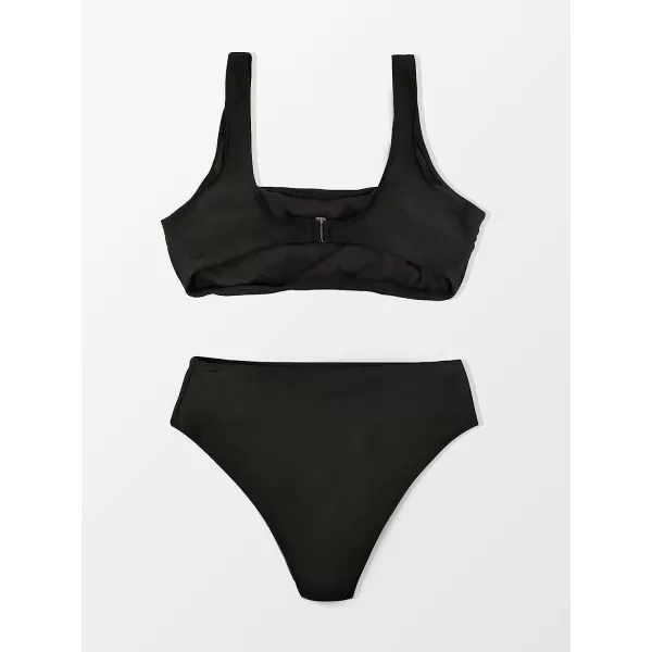 imageCUPSHE Womens Bikini Swimsuits 2 Piece Bathing Suits Bikini Set Tank Mid Waisted Back HookBlack