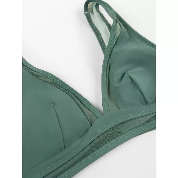 imageCUPSHE Womens Bikini Swimsuits Bathing Suits 2 Piece Bikini Set Deep V Neck Mid Waisted BacklessGreen