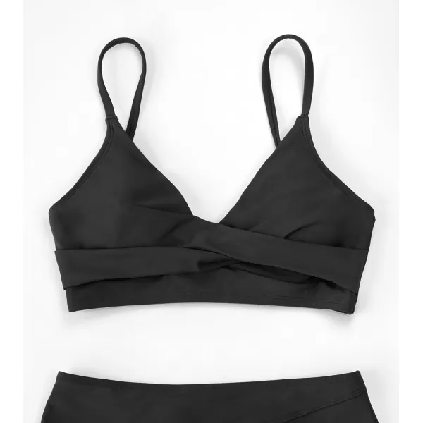 imageCUPSHE Womens Bikini Top Bathing Suit V Neck Adjustable Spaghetti Straps Twist FrontBlack