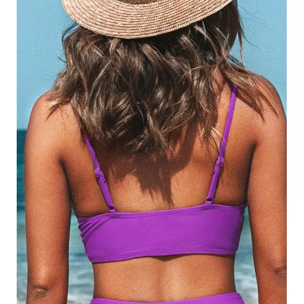 imageCUPSHE Womens Bikini Top Bathing Suit V Neck Adjustable Spaghetti Straps Twist FrontPurple