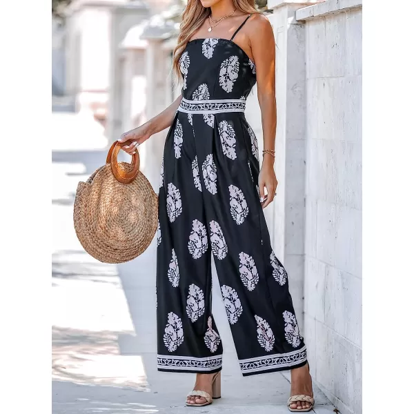imageCUPSHE Womens Black Floral Print Cami Jumpsuit Maxi Jumpsuit SleevelessBlack Floral