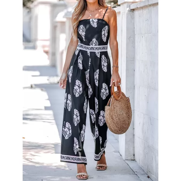 imageCUPSHE Womens Black Floral Print Cami Jumpsuit Maxi Jumpsuit SleevelessBlack Floral