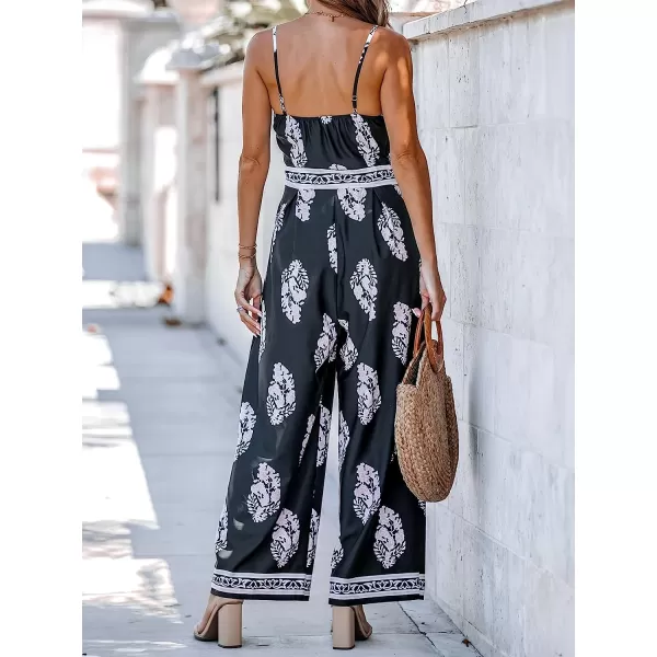 imageCUPSHE Womens Black Floral Print Cami Jumpsuit Maxi Jumpsuit SleevelessBlack Floral