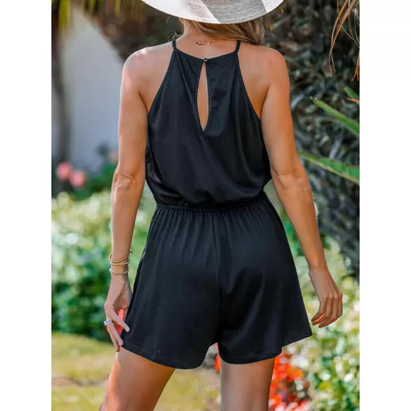 imageCUPSHE Womens Black Mini Jumpsuit Crochet Lace Cami Romper Sleeveless Cami JumpsuitBlack