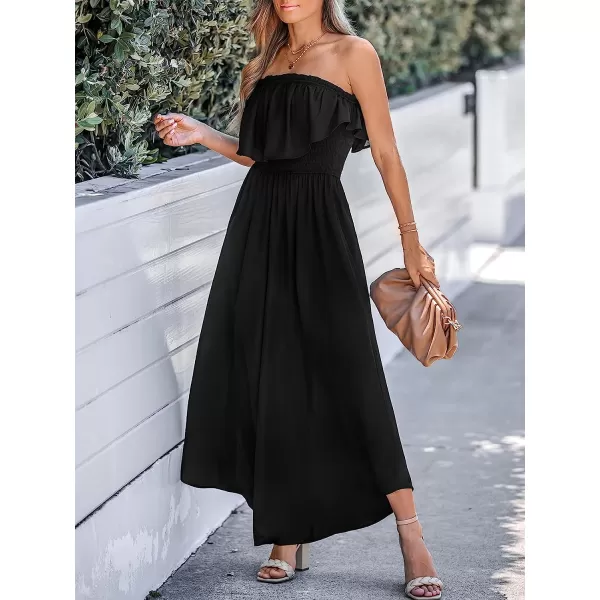 imageCUPSHE Womens Black Print Ruffles Maxi Jumpsuit SleevelessBlack