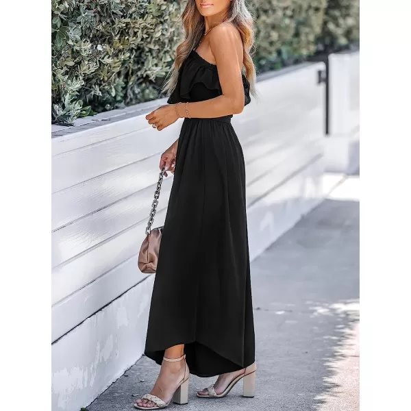 imageCUPSHE Womens Black Print Ruffles Maxi Jumpsuit SleevelessBlack