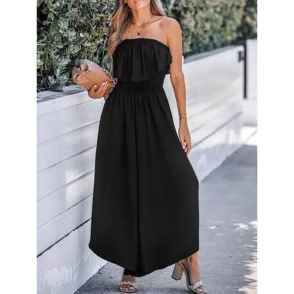 imageCUPSHE Womens Black Print Ruffles Maxi Jumpsuit SleevelessBlack