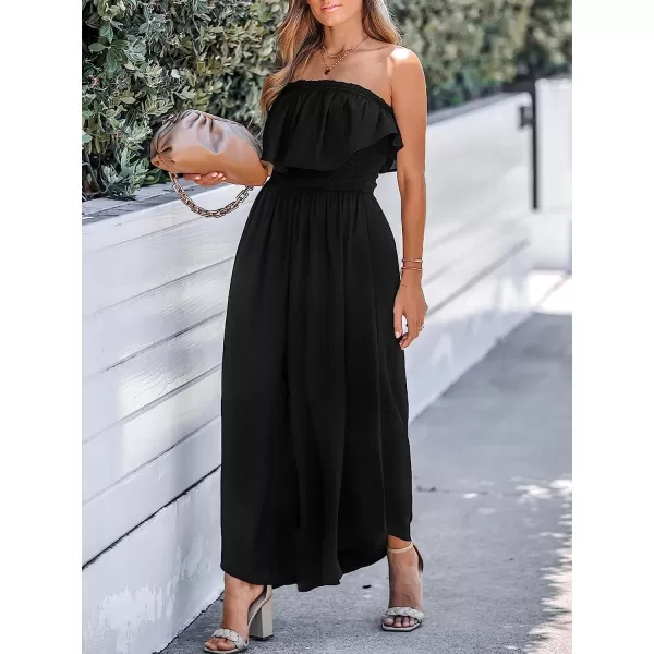 imageCUPSHE Womens Black Print Ruffles Maxi Jumpsuit SleevelessBlack