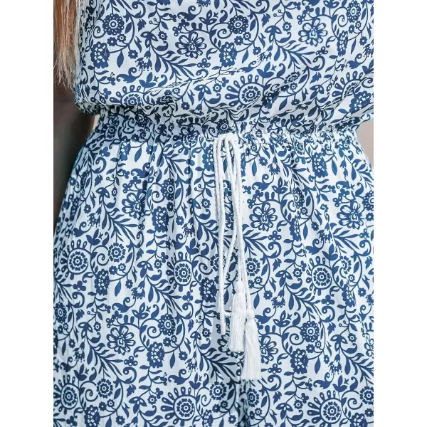 imageCUPSHE Womens Blue Floral Swirl Tube Top Wide Leg Jumpsuit Off Shoulder Vacation JumpsuitsBlue