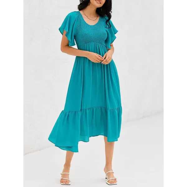imageCUPSHE Womens Blue Smocked Ruffled Dress VNeck Midi DressOcean Blue