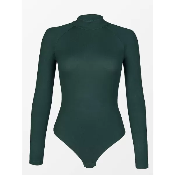 imageCUPSHE Womens Bodysuit High Neck Long Sleeve Cutout Back High Cut Dark GreenGreen