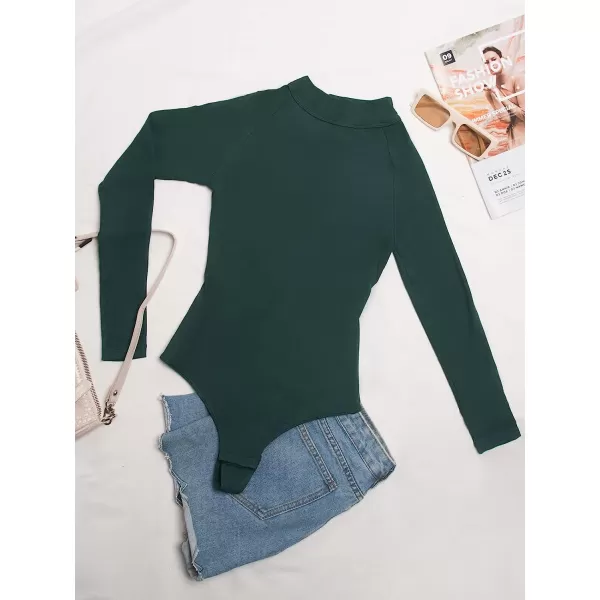 imageCUPSHE Womens Bodysuit High Neck Long Sleeve Cutout Back High Cut Dark GreenGreen