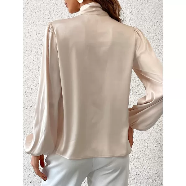 imageCUPSHE Womens Bow Tie Lantern Long Sleeve Satin Shirts Formal High Neck Work Out BlousesChampagne