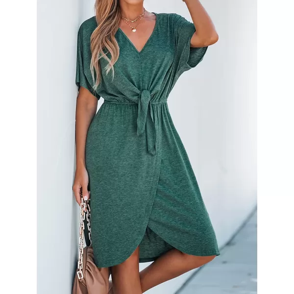 imageCUPSHE Womens Bow VNeck Mini Dress Short Sleeves Solid Knit Dresses Casual SummerGreen