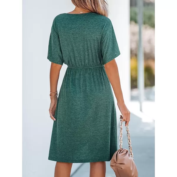 imageCUPSHE Womens Bow VNeck Mini Dress Short Sleeves Solid Knit Dresses Casual SummerGreen