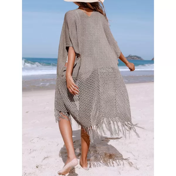 imageCUPSHE Womens Braid Hallow Tassel Kimono Open Front Cover up Coffee BrownCoffee Brown