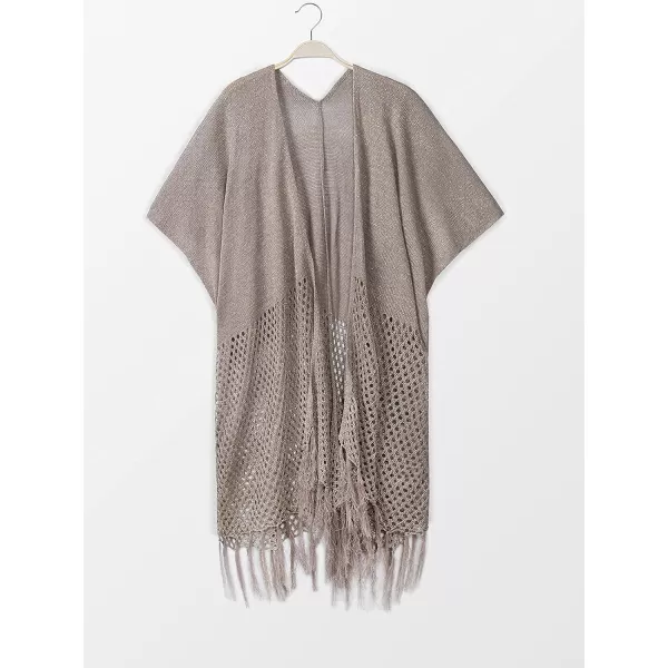 imageCUPSHE Womens Braid Hallow Tassel Kimono Open Front Cover up Coffee BrownCoffee Brown