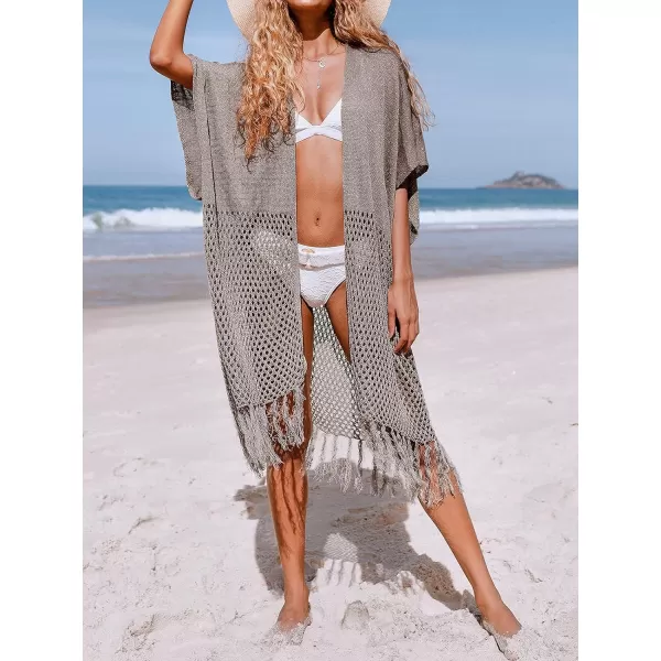 imageCUPSHE Womens Braid Hallow Tassel Kimono Open Front Cover up Coffee BrownCoffee Brown