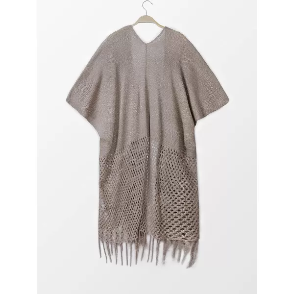 imageCUPSHE Womens Braid Hallow Tassel Kimono Open Front Cover up Coffee BrownCoffee Brown