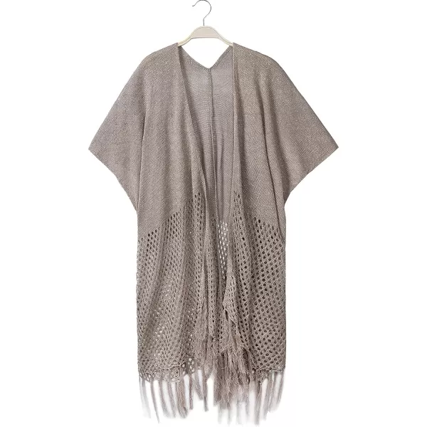 imageCUPSHE Womens Braid Hallow Tassel Kimono Open Front Cover up Coffee BrownCoffee Brown