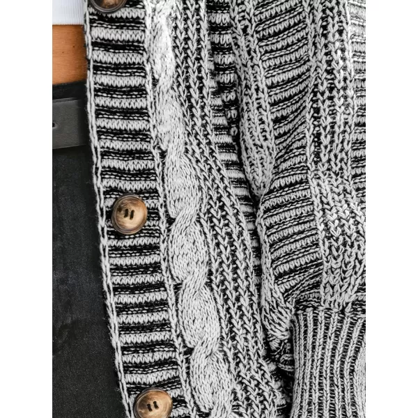 imageCUPSHE Womens Button Down Open Front Cardigan Long Sleeve Lightweight Knit Sweater Casual OuterwearBlack Stripe