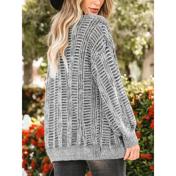 imageCUPSHE Womens Button Down Open Front Cardigan Long Sleeve Lightweight Knit Sweater Casual OuterwearBlack Stripe