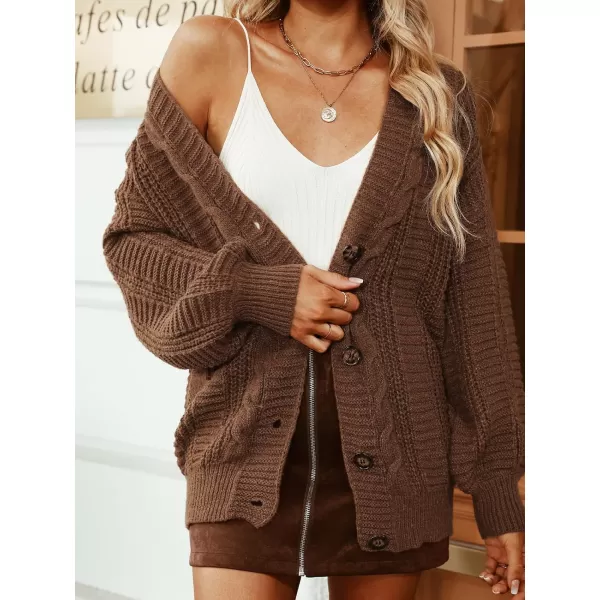 imageCUPSHE Womens Button Down Open Front Cardigan Long Sleeve Lightweight Knit Sweater Casual OuterwearBrown